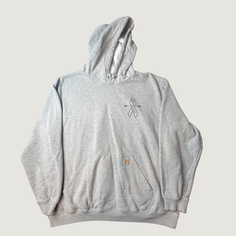 Carhartt Hoodie Mens 2XL Loose Fit K121 HGY Gray Tag Out Cancer Deer Graphic